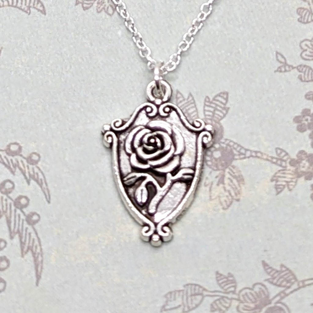 Art Nouveau Framed Rose Silver Necklace